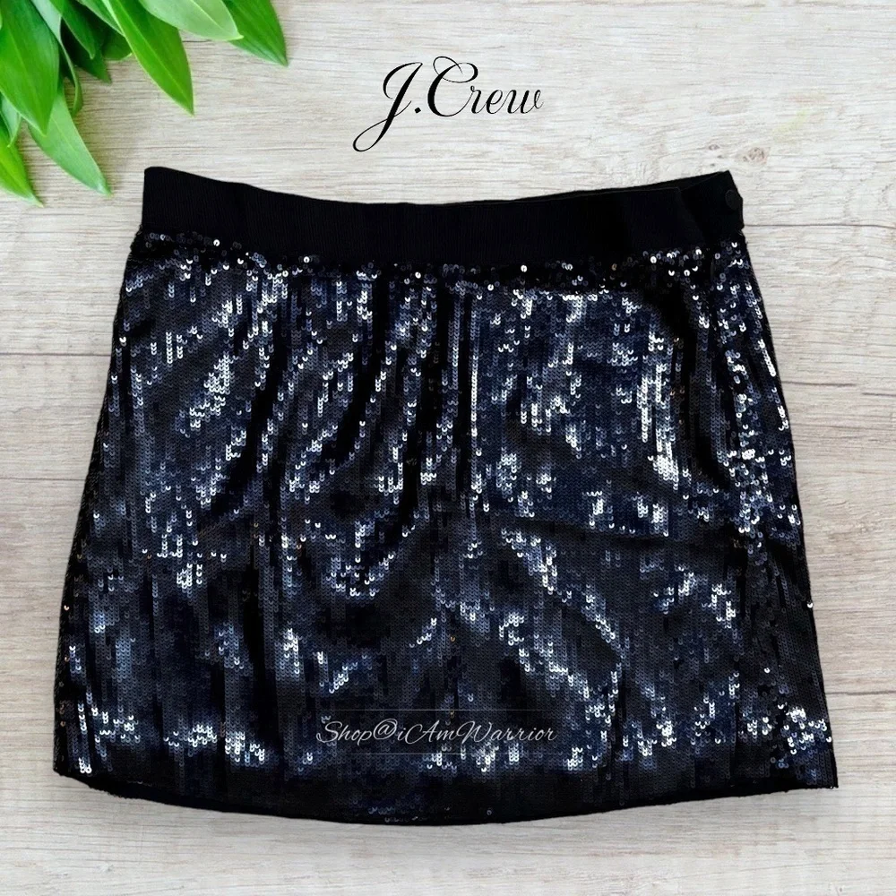 J.Crew Collection silk midnight navy glitterati sequin mini skirt *iamwarrior